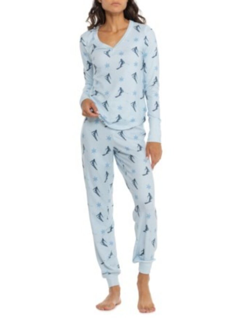 PJ Salvage Ski Snowflake Pajamas 2 PC Top & Joggers Peachy Blue Size Large NEW